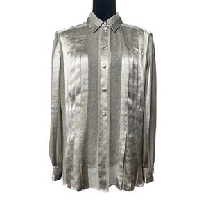 Vintage Lady Napoleon Trump Tower New York Silver Metallic Button Blouse est. XL